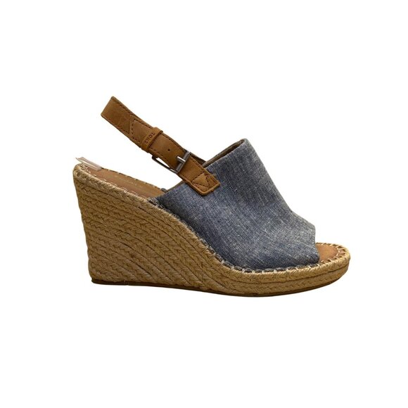 Toms Shoes - Toms Womens Tan & Denim Wedge Espadrille Slingback Open-Toe Sandals Size 7.5
